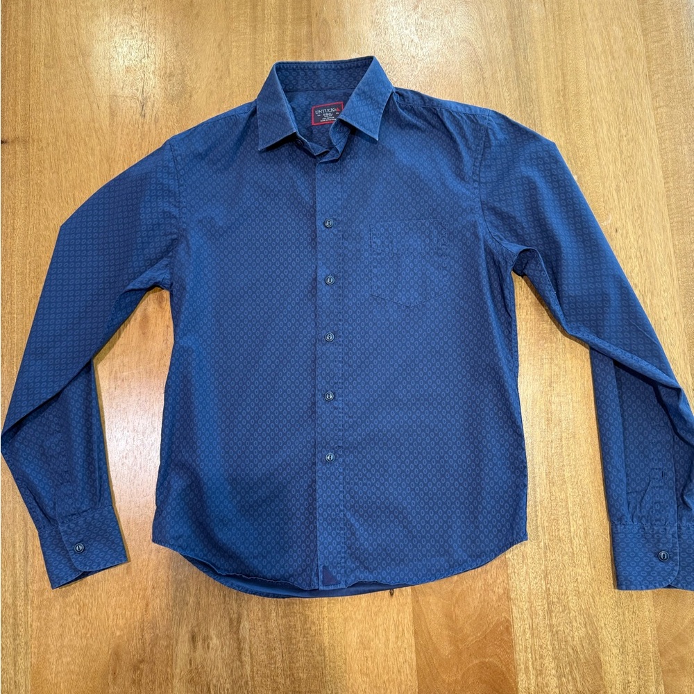 UNTUCKit Navy Patterned Dress Shirt